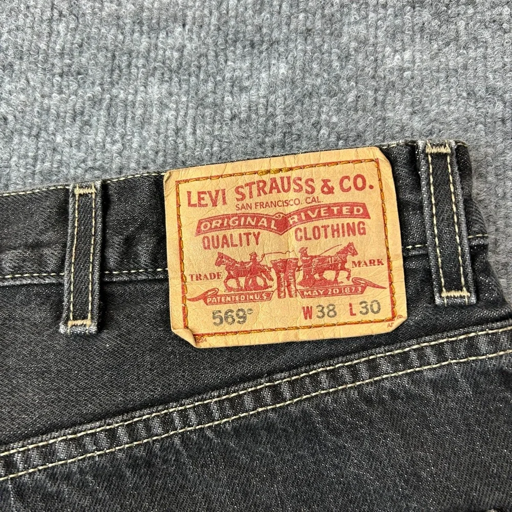 Levi's 569 Loose Straight Jeans Mens Faded Black Denim Zip Fly Classic - 38X28.5